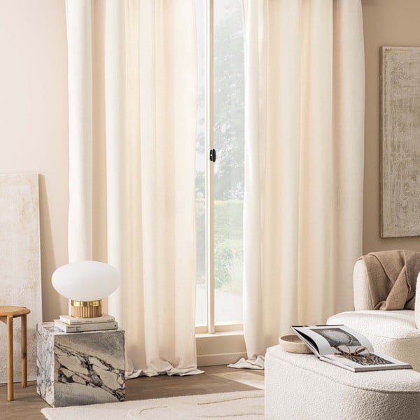 Kremowa zasłona z materiału bouclé 140x260 cm Winona – douceur d'intérieur-image-1