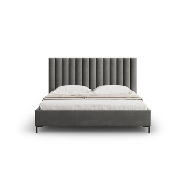Szare tapicerowane łóżko dwuosobowe ze schowkiem i stelażem 160x200 cm Casey – Mazzini Beds-image-4