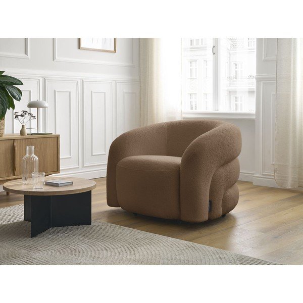 Brązowy obrotowy fotel z materiału bouclé Elina – Bobochic Paris-image-1