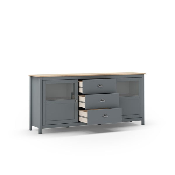 Szarozielona komoda z litego drewna sosnowego 180x80x40 cm Misti – Marckeric-image-2