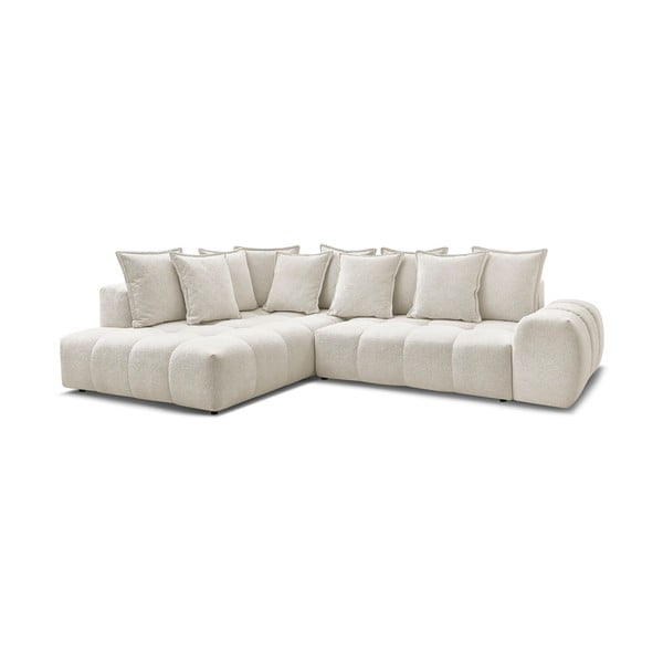 Biały rozkładany/ze schowkiem narożnik z tkaniny szenilowej (lewostronny/w kształcie litery L) Everest – Bobochic Paris-image-3