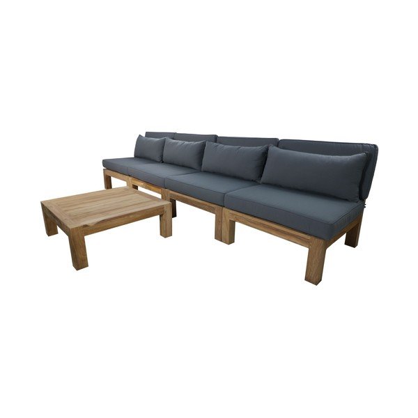 Szary zestaw wypoczynkowych mebli ogrodowych drewna tekowego dla 4 osób Aruba – HSM collection-image-1