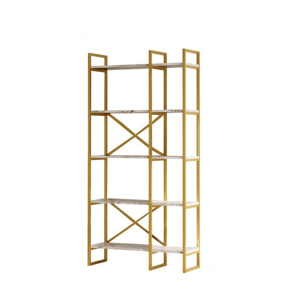 Regał w w biało-złotym kolorze w dekorze marmuru 87,5x175 cm Monica – Kalune Design