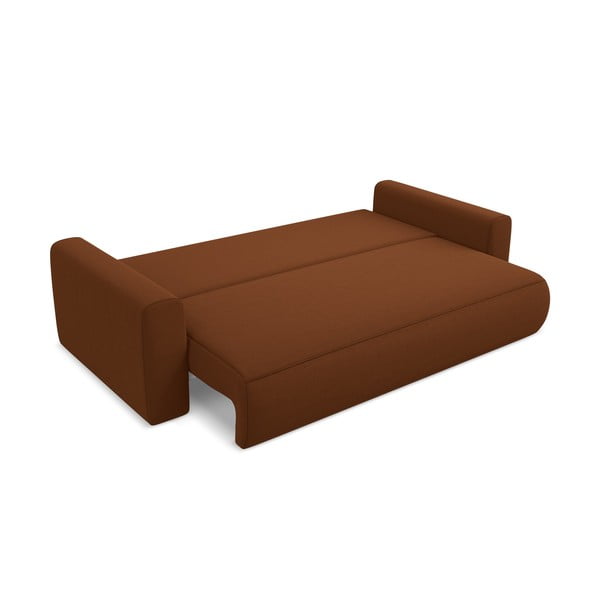 Aksamitna rozkładana/ze schowkiem sofa w kolorze terakoty 238 cm Kapua – Makamii-image-3