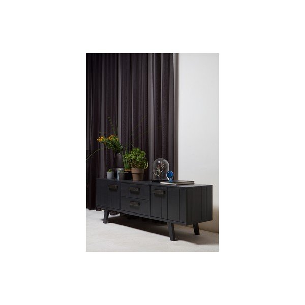 Czarna szafka pod TV z litego drewna sosnowego 150x55 cm Watch – De Eekhoorn-image-2