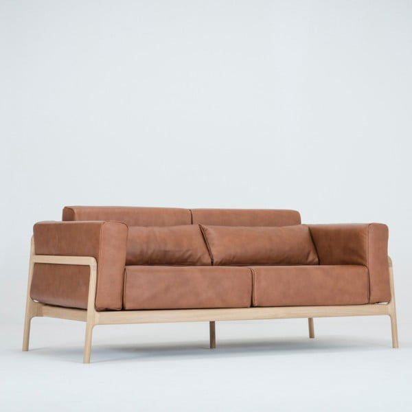 Karmelowa sofa z bawolej skóry z konstrukcją z litego drewna dębowego Gazzda Fawn, 180 cm-image-4