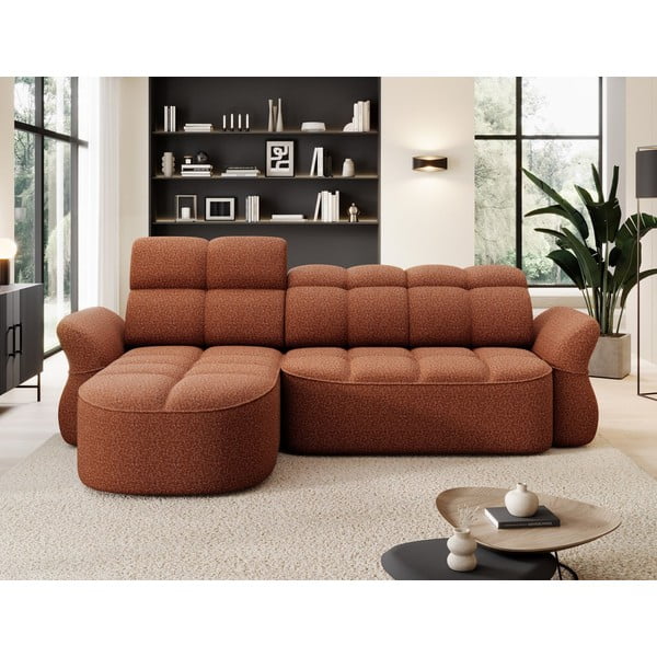 Aksamitny rozkładany/ze schowkiem narożnik (lewostronny/z szezlongiem) w kolorze terakoty Beneth – ELTAP-image-1