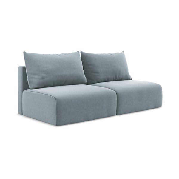 Niebieska aksamitna rozkładana/ze schowkiem sofa 216 cm Kalena – Makamii-image-2