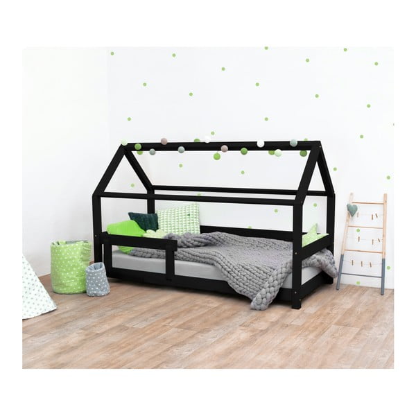 Czarne łóżko dziecięce z drewna świerkowego z barierkami Benlemi Tery, 120x200 cm
