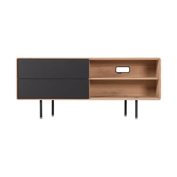 Czarno-naturalna szafka pod TV z litego drewna dębowego 150x64 cm Fina – Gazzda