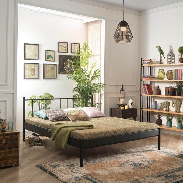 Czarne metalowe łóżko dwuosobowe ze stelażem 160x200 cm Falez – Kalune Design-image-4