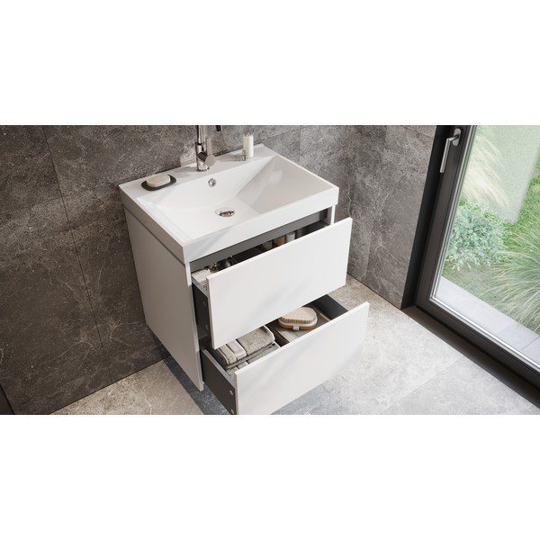 Biała wisząca szafka pod umywalkę z matowym wykończeniem 61x65 cm Bodera – Germania-image-1