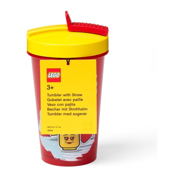 Czerwony kubek podróżny z żółtym wieczkiem i słomką LEGO® Iconic, 500 ml-image-1