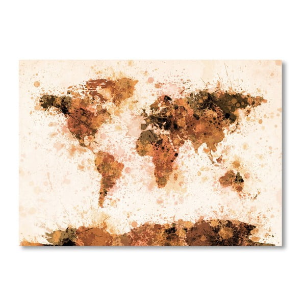 Plakat z brązową mapą świata Americanflat Spot, 60x42 cm