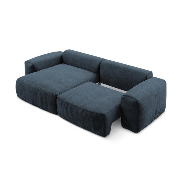 Ciemnoniebieski rozkładany narożnik z tkaniny szenilowej (lewostronny/z szezlongiem) Kuki – Makamii-image-4