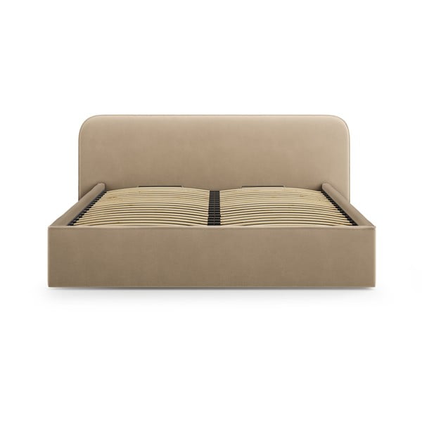 Szarobrązowe tapicerowane łóżko dwuosobowe ze schowkiem i stelażem 140x200 cm Elizabeth – Micadoni -image-4