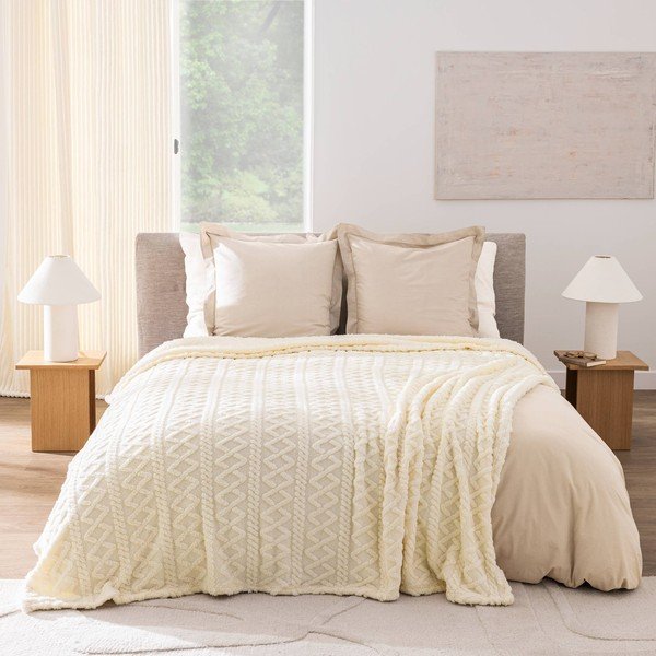 Kremowy koc z materiału sherpa 220x240 cm Edgar – douceur d'intérieur-image-1