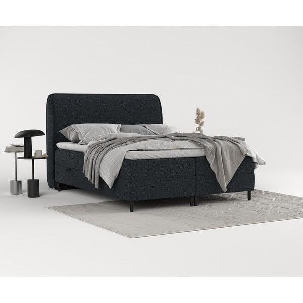 Czarne łóżko boxspring ze schowkiem 200x200 cm Melba – Maison de Rêve-image-1