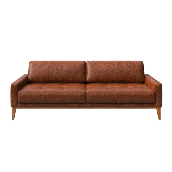 Czerwonobrązowa sofa skórzana MESONICA Musso Tufted, 210 cm