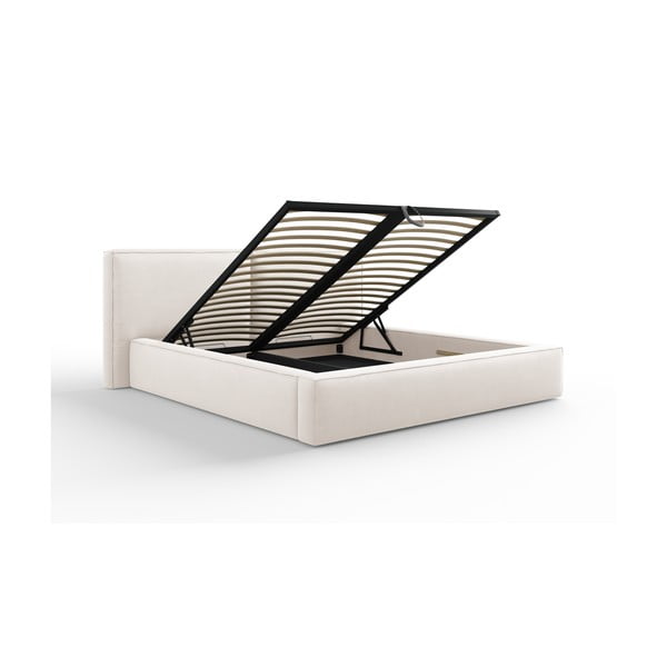 Beżowe tapicerowane łóżko dwuosobowe ze schowkiem i stelażem 180x200 cm Arendal – Cosmopolitan Design-image-3