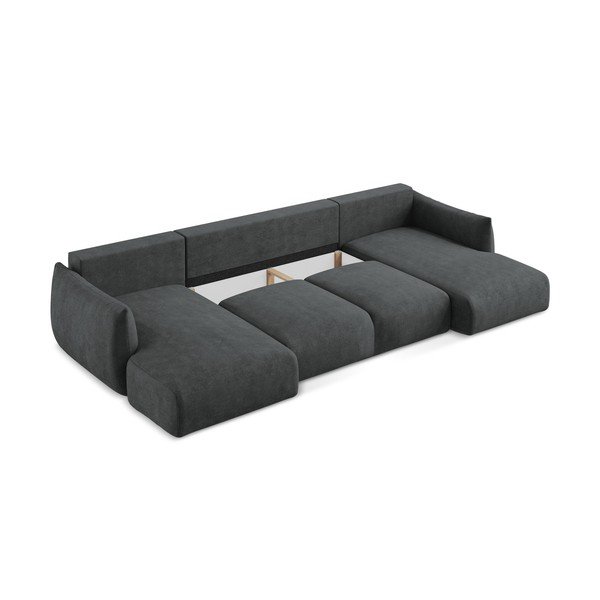 Ciemnoszary rozkładany narożnik z tkaniny szenilowej (w kształcie litery U) Leila – Makamii-image-4
