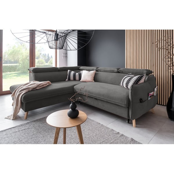 Ciemnoszary aksamitny rozkładany narożnik (lewostronny) Sweet Harmony – Miuform-image-4