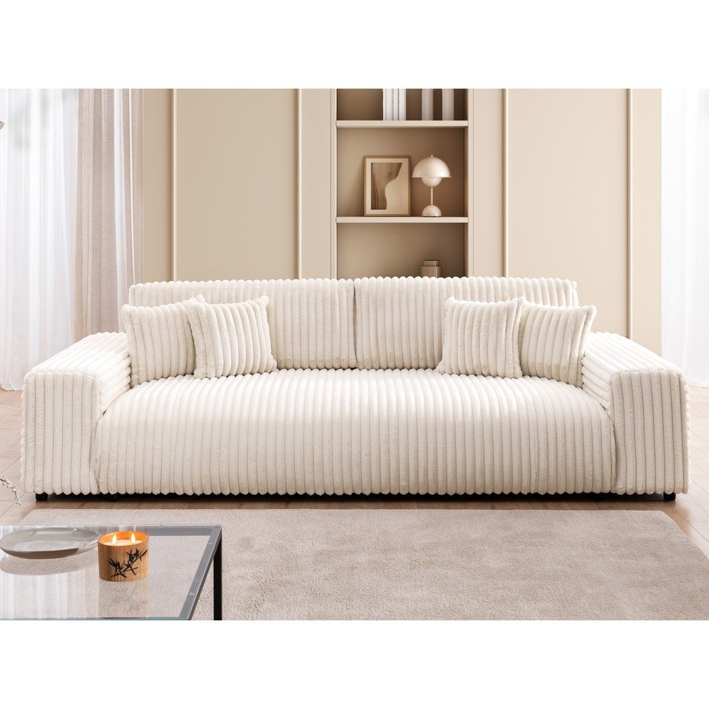 Kremowa sztruksowa rozkładana sofa ze schowkiem 260 cm Justin  – Ropez (zdjęcie 9)