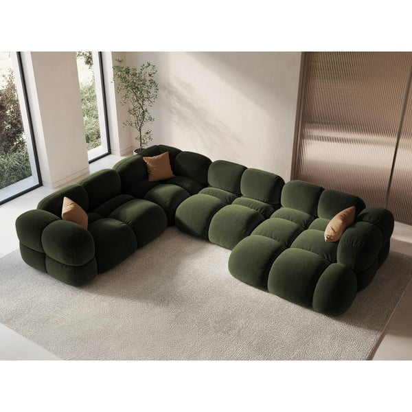 Zielony aksamitny narożnik (lewostronny/w kształcie litery U) Loretto – Cosmopolitan Design-image-3