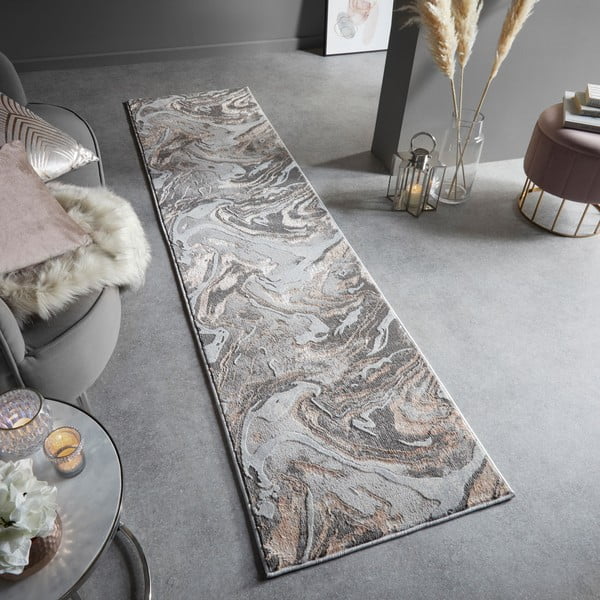Szaro-beżowy chodnik 60x230 cm Marbled – Flair Rugs-image-1
