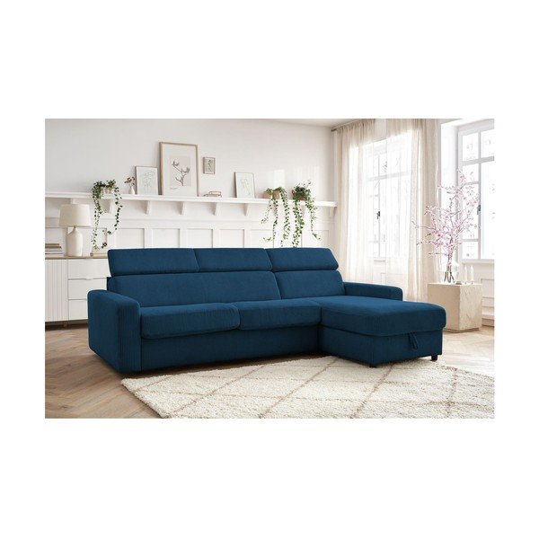 Ciemnoniebieski sztruksowy rozkładany narożnik (strona zmienna) Monaco – Bobochic Paris-image-1