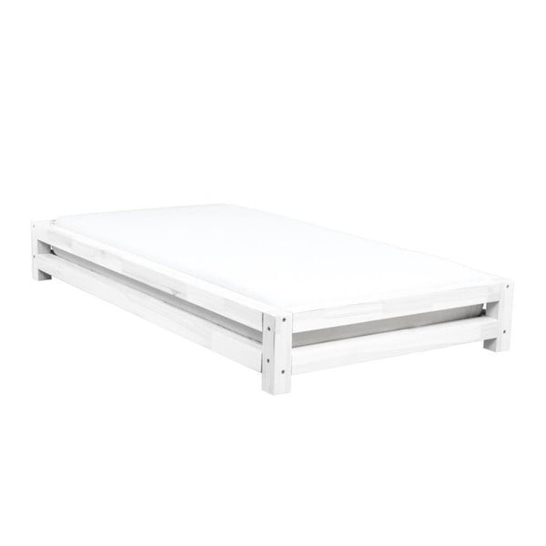 Białe łóżko 1-osobowe z drewna świerkowego Benlemi JAPA, 200x80 cm