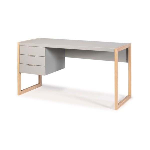 Szare biurko z nogami z drewna sosnowego Marckeric Frank-image-3