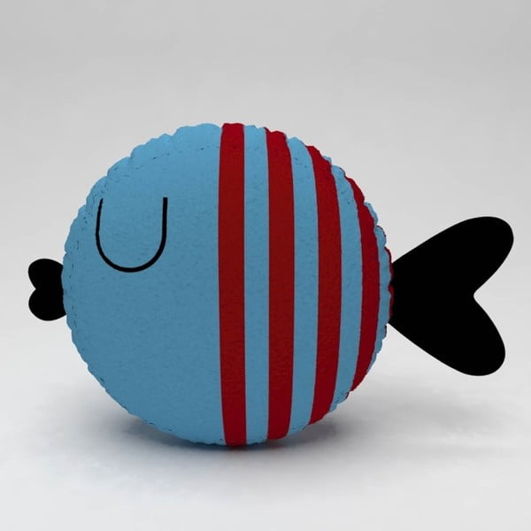 Niebieska poduszka z ciemnoczerwonymi paskami Fishie, ⌀ 32 cm