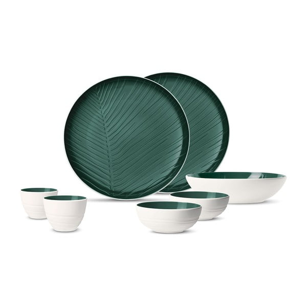 7-częściowy komplet biało-zielonych talerzy z porcelany Villeroy & Boch Leaf