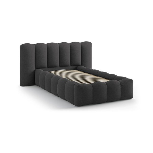 Antracytowe tapicerowane łóżko jednoosobowe ze schowkiem i stelażem 90x200 cm Lupine – Micadoni -image-2