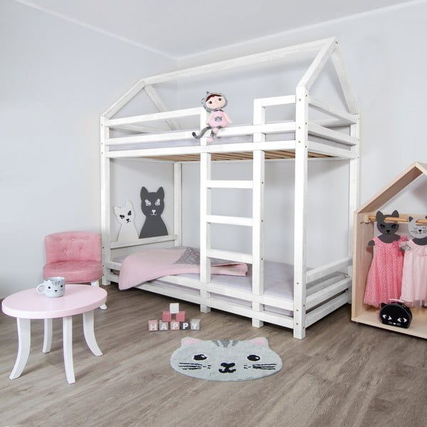 Białe drewniane piętrowe łóżko dziecięce Benlemi Twiny, 120x200 cm