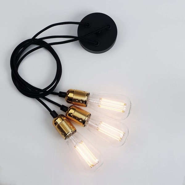 Lampa wisząca z 3 czarnymi kablami i oprawą żarówki w kolorze złota Sotto Luce Uno-image-4