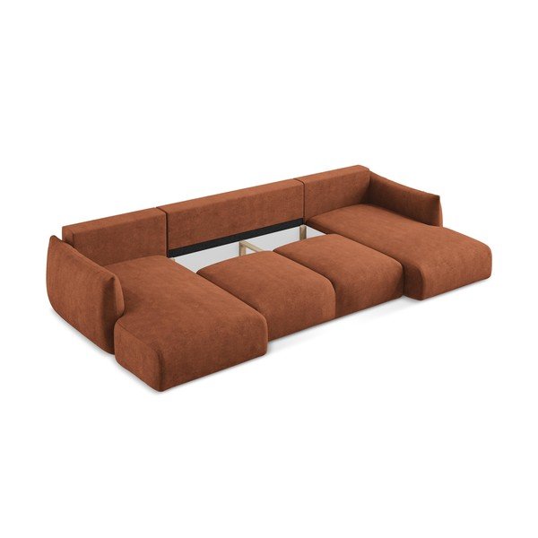 Rozkładany narożnik z tkaniny szenilowej (w kształcie litery U) w kolorze terakoty Leila – Makamii-image-4