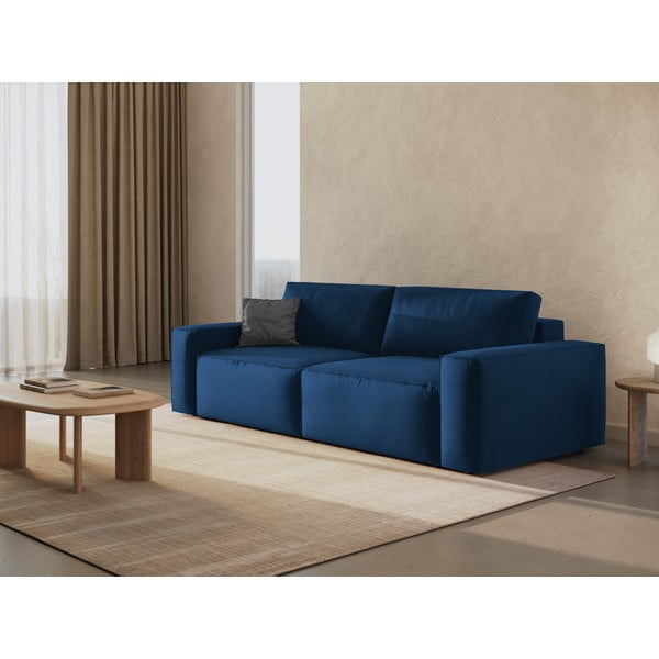 Ciemnoniebieska aksamitna rozkładana/ze schowkiem sofa 247 cm Jodie – Micadoni -image-1