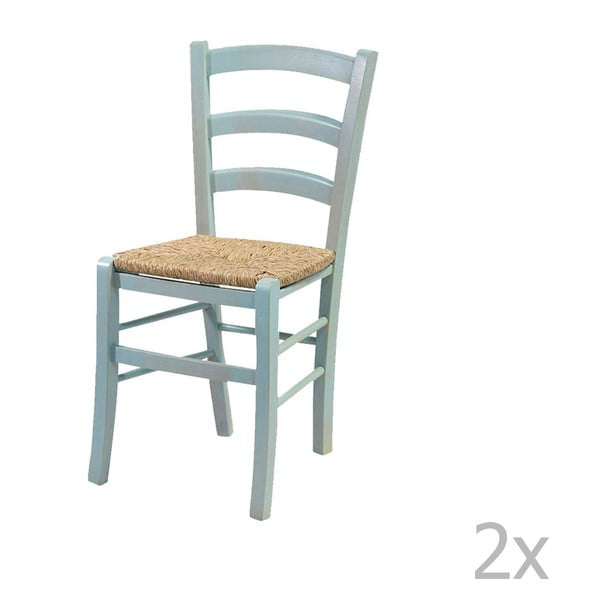 Zestaw 2 niebieskich krzeseł z litego drewna Evergreen House Straw