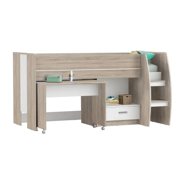 Łóżko piętrowe z półką, szufladą i biurkiem Demeyere Switch, 90x200 cm