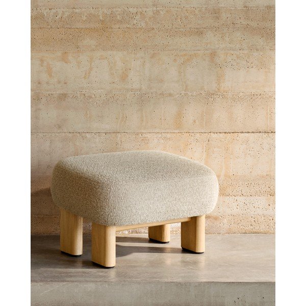 Beżowy podnóżek z tkaniny szenilowej Nema – Kave Home-image-1