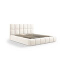 Kremowe aksamitne tapicerowane łóżko dwuosobowe ze schowkiem i stelażem 180x200 cm Bellis – Micadoni 