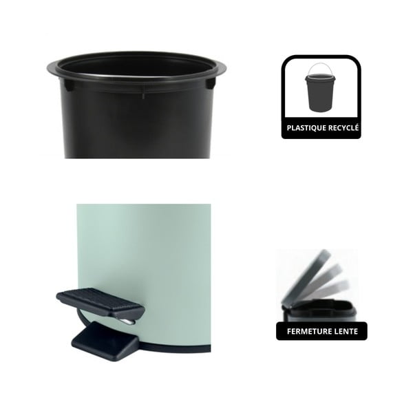Miętowy stalowy kosz na śmieci z pedałem 3 l   Adelar – Spirella-image-4