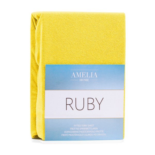 Ciemnożółte prześcieradło elastyczne z dużym dodatkiem bawełny AmeliaHome Ruby, 200x120-140 cm-image-1