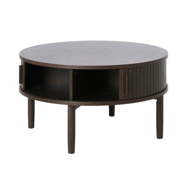 Okrągły stolik w dekorze dębu w ciemnym naturalnym kolorze ø 85 cm Meta – Unique Furniture-image-3