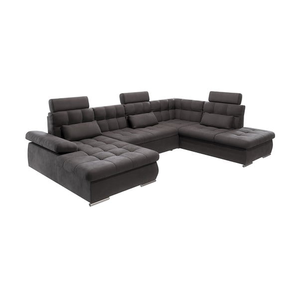 Antracytowy rozkładany narożnik ze schowkiem (prawostronny/w kształcie litery U) Merkur – Ropez