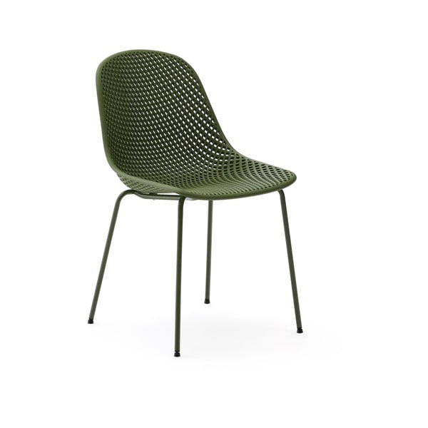 Ciemnozielone metalowe krzesło ogrodowe Quinby – Kave Home