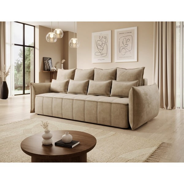 Jasnobrązowa aksamitna rozkładana/ze schowkiem sofa 242 cm Weltton – ELTAP-image-3
