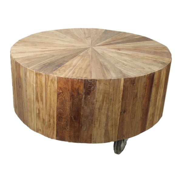 Stolik na kółkach z drewna tekowego HSM Collection Sun, ⌀ 80 cm